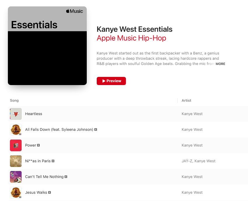"KANYE WEST ESSENTIALS" is back on Apple Music

It's been removed from his Apple Music following the 2022 Alex Jones Controversy