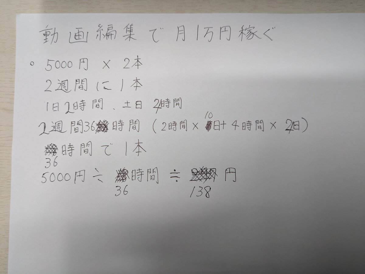 Image for the Tweet beginning: 動画編集で月1万円を稼ぐまでの金額と時間を分解してみました📝
1週間18時間で1本作成できるようになりたいな😊

#デイトラ #動画編集 