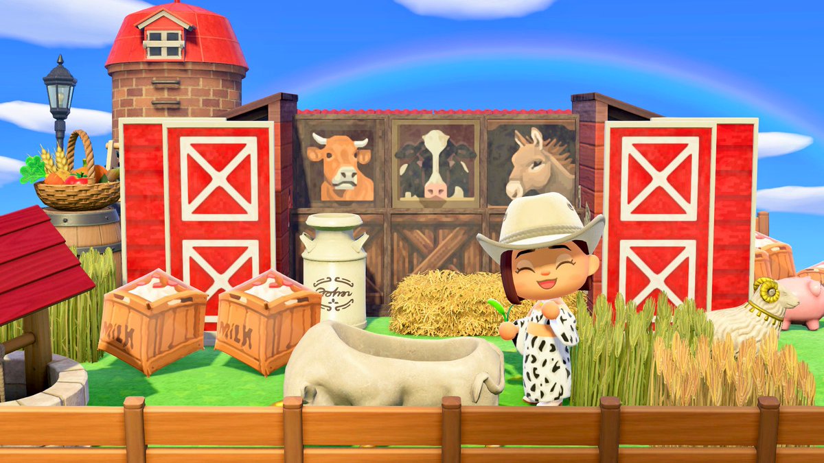 Laur_eezy's tweet photo. “Bitch I’m a cow, bitch I’m a cow” 🐮♥️

When Animal Crossing clashes with Stardew Valley haha 😅

I am loving my farm area 🥰
👩🏽‍🌾🐄🐴🐑🐷🐓🐇🌾🚜

#AnimalCrossing #ACNH #StardewValley https://t.co/bdA47xt62v