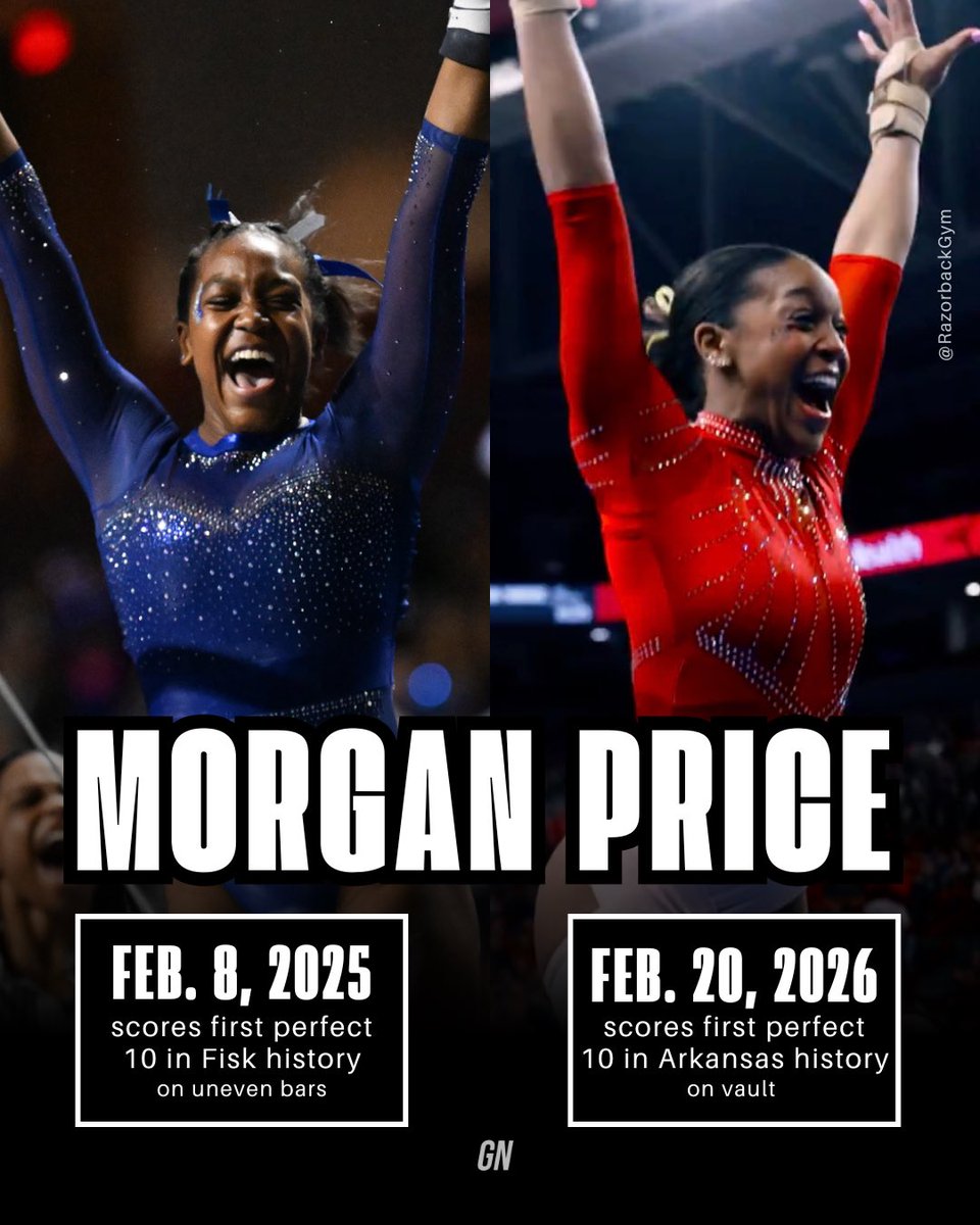If I had a nickel for every time Morgan Price scored a program’s first perfect 10, I’d have two nickels. Which isn’t a lot, but it’s CRAZY it happened TWICE! 🤯

#NCAAgym