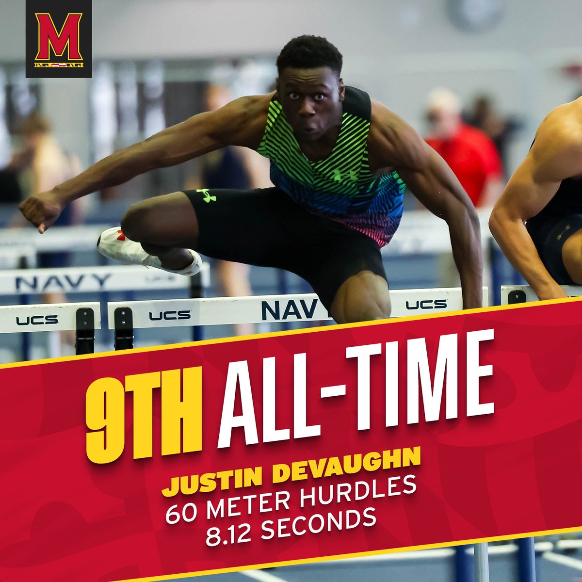 MarylandTrack's tweet photo. Justin Devaughn moves into ninth all-time in the 60mh with a time of 8.12‼️ https://t.co/v04zB0JkcA