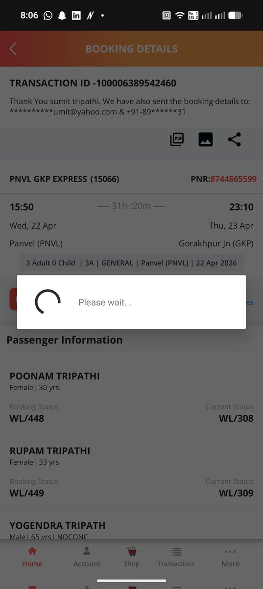 sumit_tripathi2's tweet photo. This is @IRCTCofficial app where i started before 8 to book today is the 3rd day where i tried booking and losing extra charges and not getting a ticket after 5 minutes of processing they gave 308 waiting what a shame when agent told me I'll give but 4000 per ticket #Fraud https://t.co/T4mMnRD2TX
