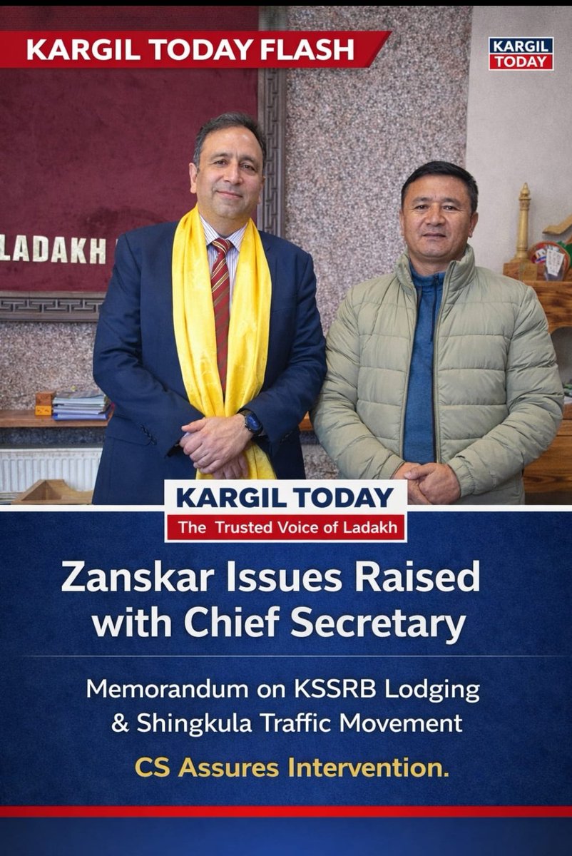 skalwang's tweet photo. My first formal interaction with the Hon'ble Chief Secretary of Union Territory of Ladakh at Civil Secretariat Leh Ladakh.

Raised public pressing issues for early redressal.

The CS assured his prompt intervention keeping in view the larger public interest of Zanskar. https://t.co/woU8iGpU3Z