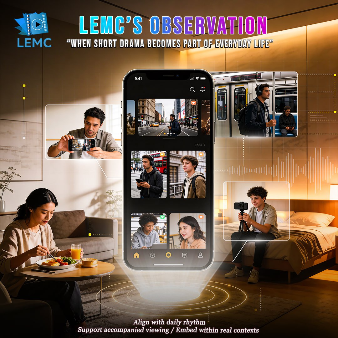 LoopLabEMC's tweet photo. LEMC’s Observation “When Short Drama Becomes Part of Everyday Life”
✅ Align with daily rhythm
✅ Support accompanied viewing
✅ Embed within real contexts
#EverydayViewing #ShortDramaCulture #DigitalHabits #AudienceBehavior #MediaContext #ContentIntegration #ModernEntertainment https://t.co/0r9afB94Mt