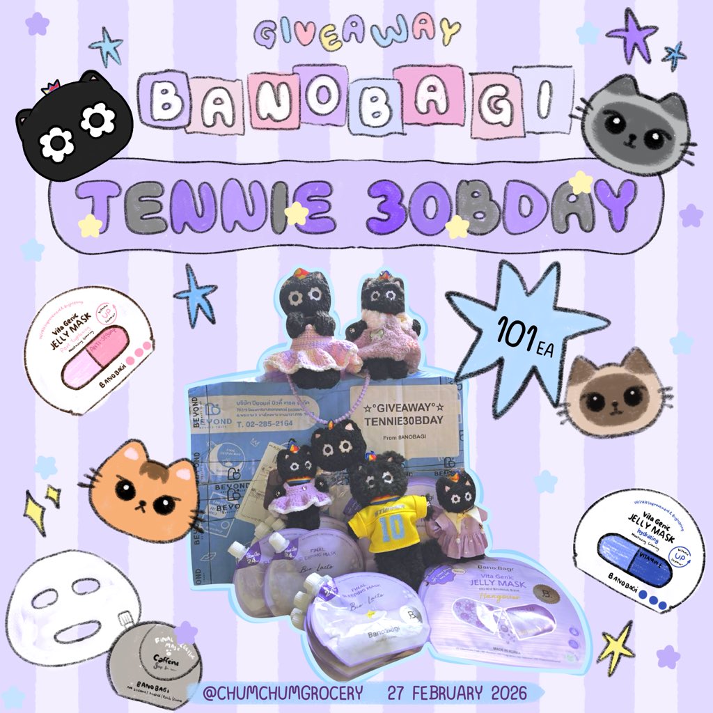 HAPPY TENNIE‘S DAY
SPECIAL GIVEAWAY BY <a href="/BanobagiTH/">Banobagi Thailand - Cosmetic</a> 💜🩵

วันเกิดสุดพิเศษ 27 กุมภานี้ สำหรับชาวเลิฟลี่ 🎂💜

BANOBAGI แจกเลย SLEEPING MASK จำนวน 101 ชิ้น !🫶🏻

กติกา
เพียงแค่พูดว่า “ตัวเองเมนเตนล์ป่าวคะ“ กับน้องพนักงานที่เคาน์เตอร์ รับฟรี Mask 1 ชิ้น/คน 

ขอขอบคุณผู้ใหญ่ใจดี