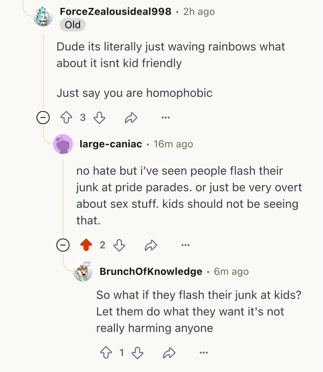 reddit_lies's tweet image. "So what if they flash their junk at kids?"