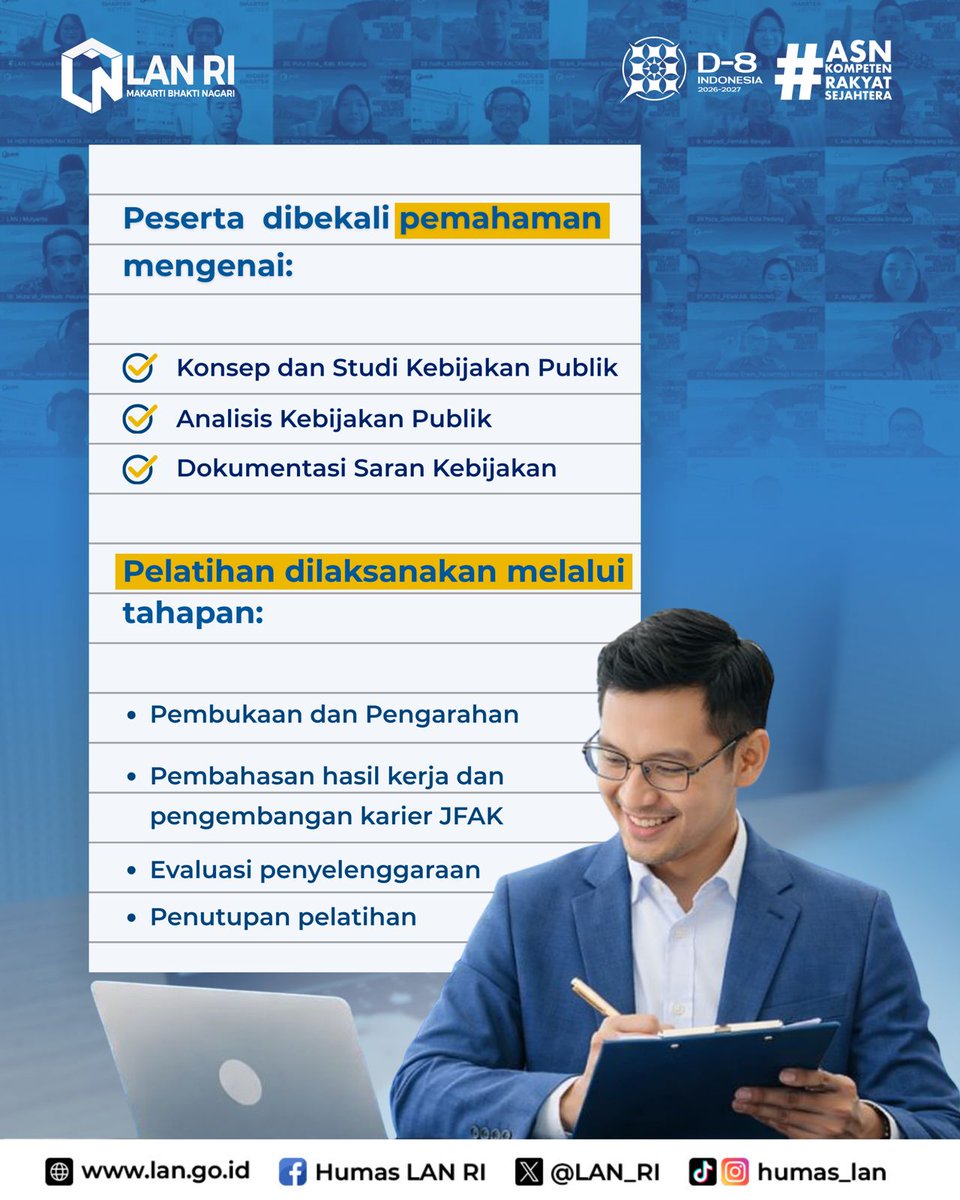 LAN_RI's tweet image. Analis Kebijakan memiliki peran strategis dalam perumusan kebijakan publik.
Untuk itu, diperlukan penguatan kompetensi bagi Analis Kebijakan yang diangkat melalui proses inpassing maupun alih jabatan pelaksanaan tugas optimal
 #KAK #BiggerSmarterBetter #ASNKompetenRakyatSejahtera