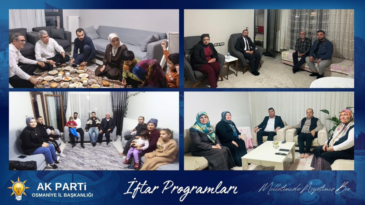 sadibinboga's tweet photo. 🌙 Yeni Evim, İlk İftarım 🌙

Cumhurbaşkanımız Sayın Recep Tayyip Erdoğan'ın talimatlarıyla “Yeni Evim, İlk İftarım” programı kapsamında, Ramazan ayı boyunca her gün 80 farklı hanede gerçekleştirilecek  ilk gününde Osmaniye’mizin farklı mahallelerinde yeni yuvalarında ilk iftar heyecanını yaşayan hemşehrilerimizin sofralarına misafir olduk.

Yeni evlerinde kurulan ilk Ramazan sofralarının sevincini birlikte paylaşarak, aynı sofrada buluşmanın, aynı duaya âmin demenin huzurunu hep birlikte yaşadık. Ramazan’ın bereketini yalnızca sofralara değil, gönüllere de taşıyarak kardeşlik bağlarımızı güçlendirdik.

AK Parti Genel Başkan Yardımcımız, AR-GE ve Eğitim Başkanımız, Trabzon Milletvekilimiz Sayın Mustafa Şen, Karaman Milletvekilimiz Sayın Osman Sağlam, Edirne Milletvekilimiz Sayın Fatma Aksal, İstanbul Milletvekilimiz Sayın Behiye Eker, Osmaniye Milletvekilimiz Sayın Seydi Gülsoy, MKYK Üyemiz Sayın Harun Armağan ve kıymetli teşkilat mensuplarımızla birlikte 80 farklı hanede kurulan iftar sofralarında gönül birlikteliği tesis edildi.

Yeni yuvalarda kurulan her sofranın, huzura, berekete ve nice güzel hatıralara vesile olmasını diliyor, milletimizle aynı sofrada ve aynı duada buluşmaya devam ediyoruz.

✨ Yeni Ev, Yeni Başlangıç
✨ Aynı Sofrada Kardeşlik
✨ Niyetimiz Bir, Gönlümüz Bir

#YeniEvimİlkİftarım
#MilletimizleNiyetimizBir 
@Akparti 
@RTErdogan