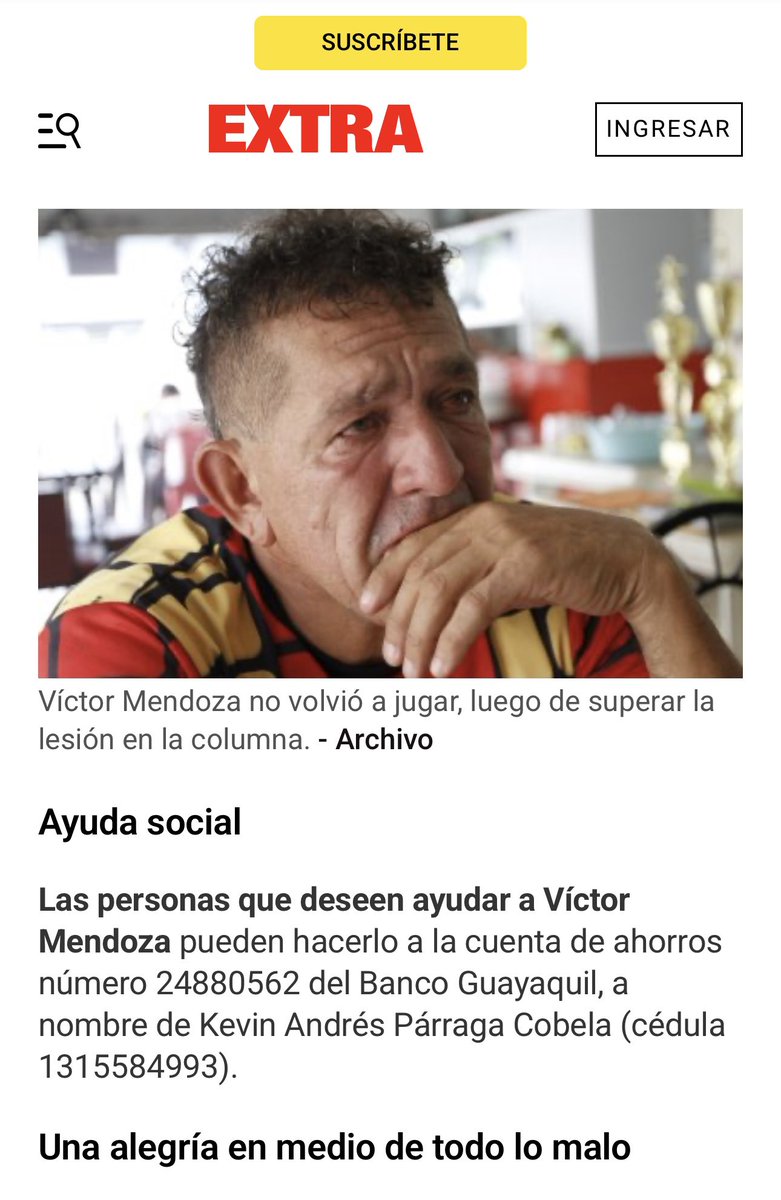 Hay hombres que nos dieron alegrías eternas…
Hoy uno de ellos lucha por su vida.

Víctor “Spartaco” Mendoza, gloria de Barcelona SC y exarquero de la Selección, enfrenta graves problemas renales y cardíacos. Debe someterse a diálisis constantes y atraviesa una situación