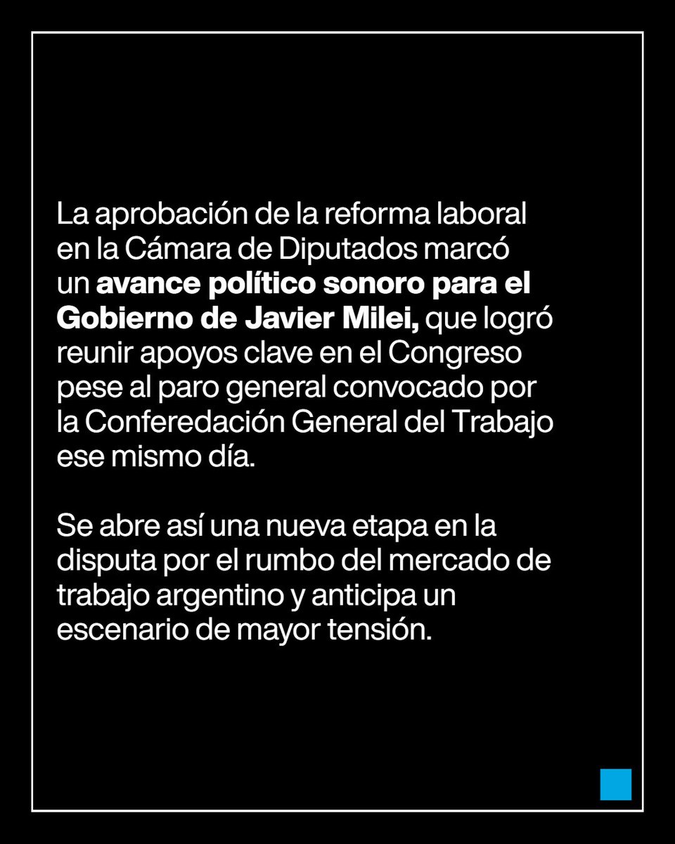 France24_es's tweet image. 🇦🇷 La aprobación de la reforma laboral en la Cámara de Diputados marcó un avance político sonoro para el Gobierno de #JavierMilei, que logró reunir apoyos clave en el Congreso pese al paro general convocado por la #CGT ese mismo día ➡️ f24.my/BkqC