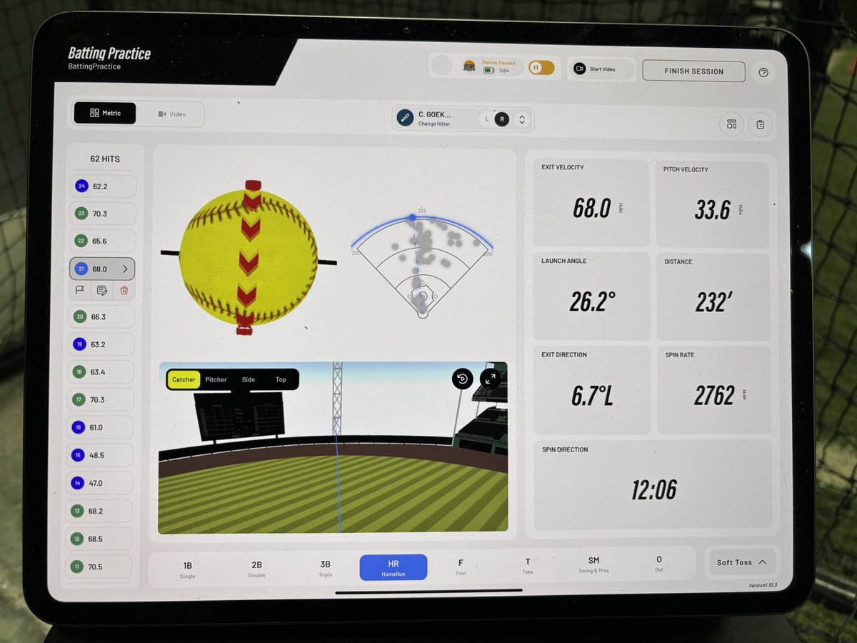 CAGE2Hitting's tweet photo. Some kids just have a Ferrari engine. Have been working diligently w/ a 2030 kid managing efforts and direction. Tonight, she couldn’t miss 🔥 #CAGE2 @RapsodoSoftball https://t.co/kWOP4lzBog