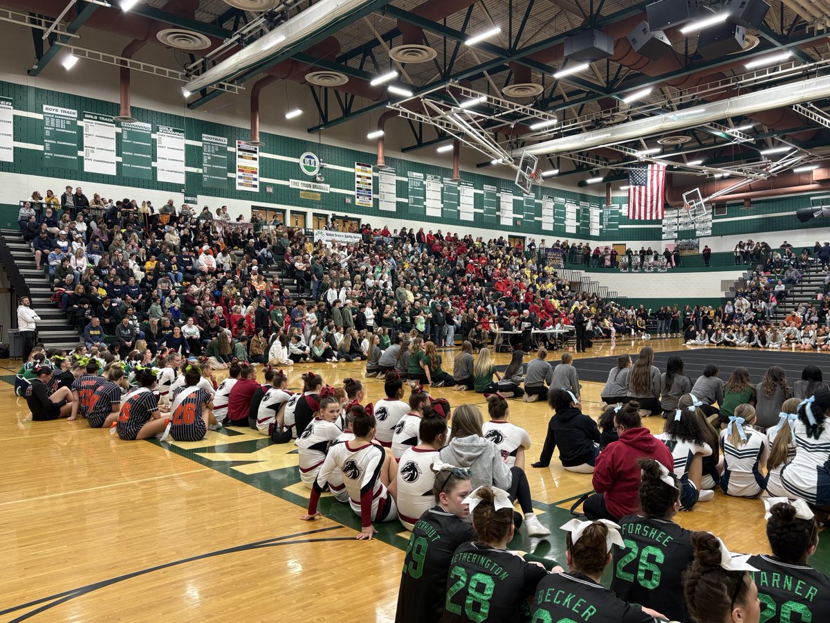 lohsathletics's tweet photo. A special night in Lake Orion. Dragon Pride all over the gym. Capped off with a district championship. Thank You Dragon Cheer Family for a great night! https://t.co/3YLVwJfYbT