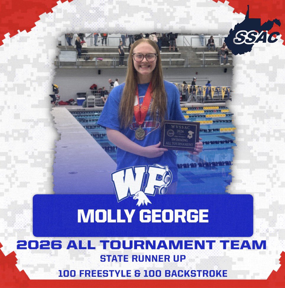 Swimming_WPHS's tweet photo. Congratulations to senior captain Molly George by finishing state runner up in both her individual events &amp; being named to the All Tournament Team at the WV State Championship Meet!! #ThePark https://t.co/yIE3W3kCCz