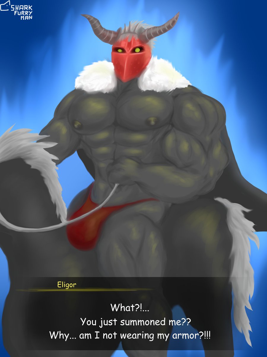 nsfw +18 Eligor from Shin Megami Tensei V 
The great knight Eligor, big bara male muscular, summoned at a bad time ;3

More versions in my P page ;3

#bara #nsfw