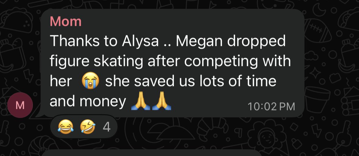 i used to compete with alysa liu and after she won gold i found my mom talkin shit about me in the family GC 💀💀💀