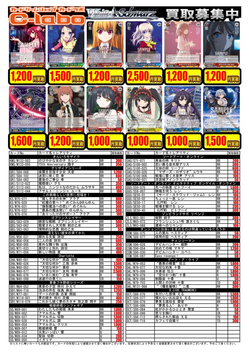 ヴァイス 買取情報】 ヴァイスシュヴァルツ より デッキパーツ 買取