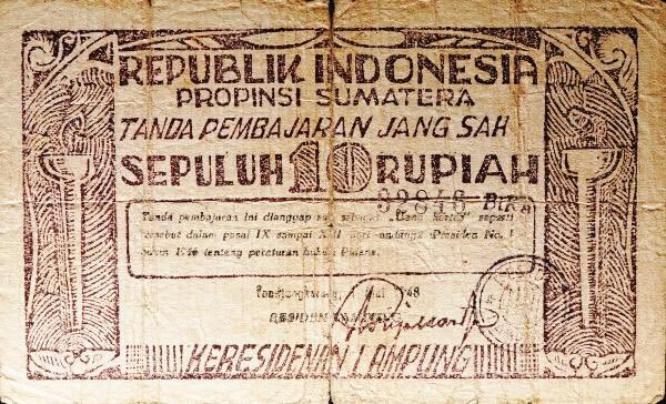 Antara 1947-1949 di Indonesia pernah ada Uang cetakan daerah. ORIDA adalah mata uang yang dicetak secara lokal karena pusat tidak bisa mengirimkan uang tunai ke daerah akibat blokade Belanda. Desainnya kalau sekaranh aestetik.