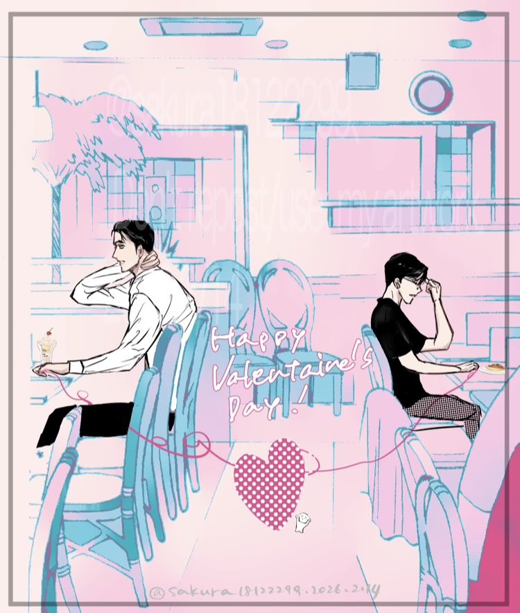 狂聡　
バレンタイン絵

カラーバージョン🫶🩷🩵

いつもどこかのファミレスで…