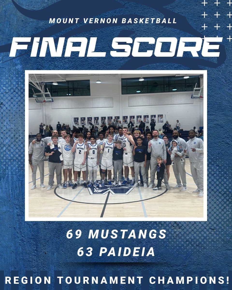 MV_Athletics's tweet photo. For the third time in four years, the Mustangs are Region Tournament Champions!

Go Mustangs!

#MVbasketball #MVathletics #ImAMustang #LetsDoThis @TheMVSchool @mv_mustanghoops @KyleSandy355 @scoreatlanta @AJCsports https://t.co/9DAXfkpSL9