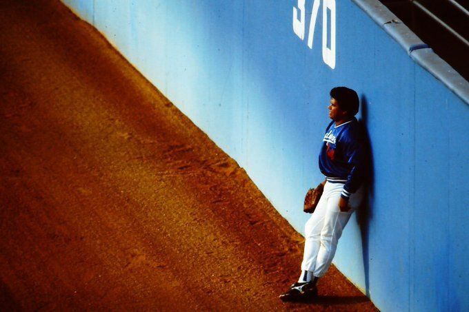 Fernando Valenzuela taking some quiet time, 1981. In the midst of FernandoMania, he began the season 8–0 with seven complete games, five shutouts and an ERA of 0.50.