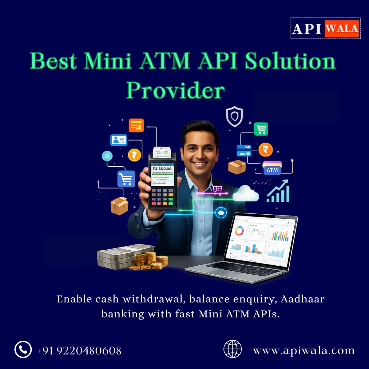 apiwala's tweet photo. 💳 Looking for the Best Mini ATM API Solution Provider in India?
Enable cash withdrawal, balance enquiry &amp; Aadhaar 
📞 Call Now: +91 9220480608
🌐 Visit: https://t.co/BBXFwXzQ8j
#APIWala #MiniATMAPI #AadhaarBanking #FintechIndia #BankingAPI #PaymentSolutions #DigitalIndia https://t.co/SG8bfrDJXO