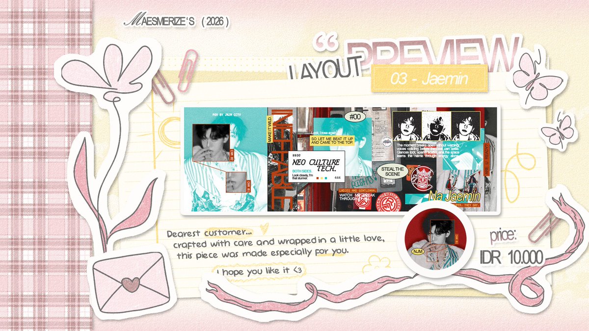 maesmerize's tweet image. もしもし!  💥📣
Help repost/rt please? Thank you 𖹭

Aku bawa layout ready stock NCT JNJM (Jeno &amp;amp; Jaemin) start from 3,5k aja wow O___O buat detailnya bisa cek alt ok? Bisa dijemput lewat DM atau Telegram aku yaa!

NCT JNJM Jeno &amp;amp; Jaemin layout #zonauang #zonaba