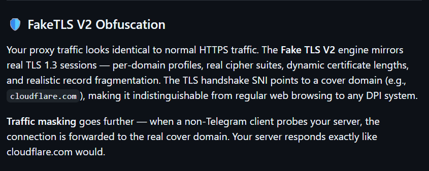 MTProxyMax now supports FakeTLS V2.

github.com/SamNet-dev/MTP…