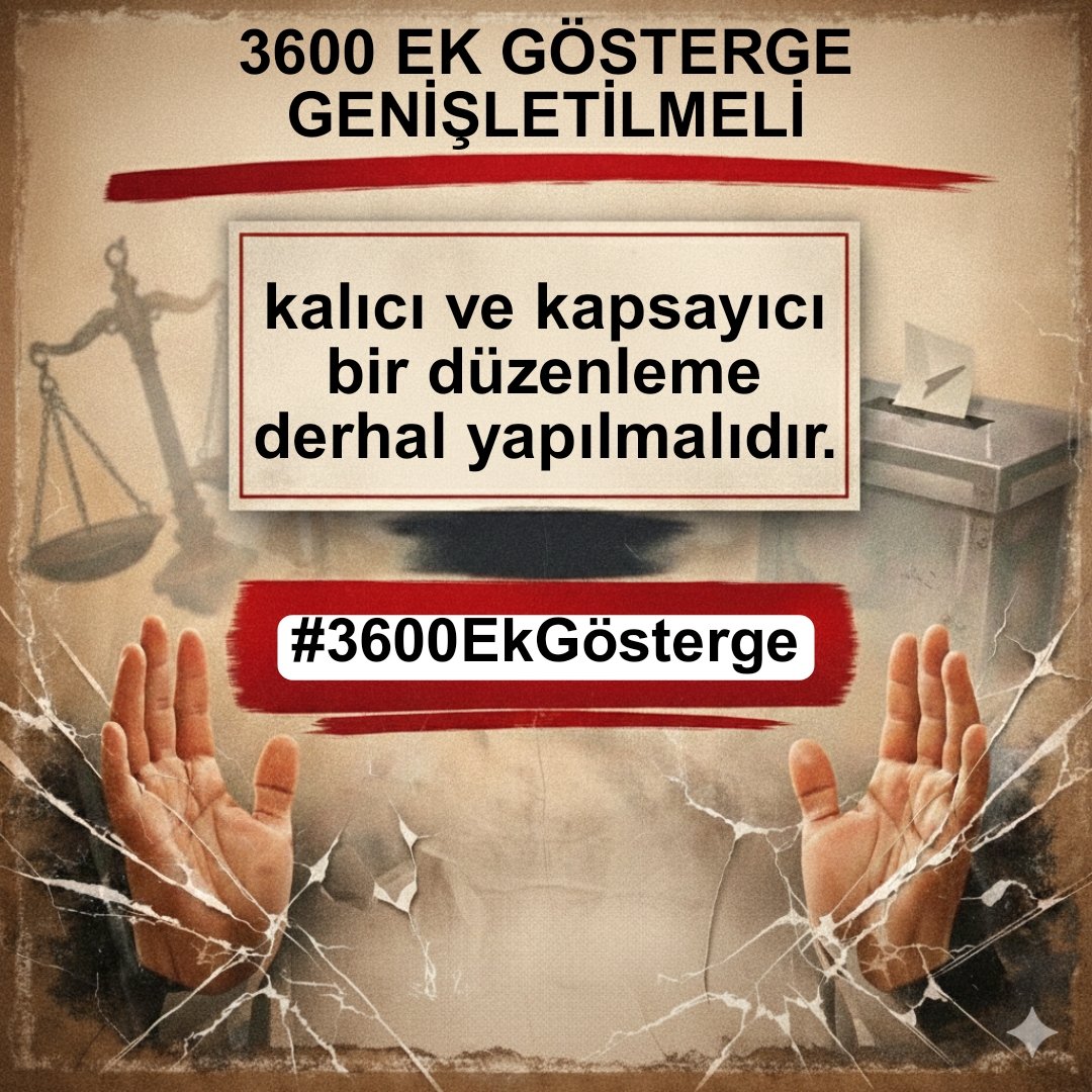 ÇAĞRIMIZ NET!
​3600 EK GÖSTERGE GENİŞLETİLMELİDİR
​Kalıcı bir düzenleme,
​Kapsayıcı bir yaklaşım,
​Derhal çözüm!
​Tüm çalışanlar ve emekliler için adalet istiyoruz.
#3600EkGôsterge
