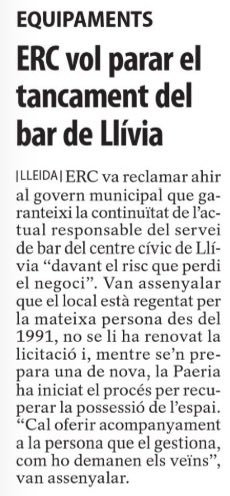 XavierEstradaF1's tweet photo. Al barri de Llívia no parlem només d’un bar.
Parlem d’un servei, d’un espai de trobada, de vida comunitària.
Des @ercpaeria demanem a la Paeria que garanteixi la continuïtat del bar del Centre Cívic, acompanyant el responsable actual
Tancar-lo no és una opció
#llivia #veins #centrecivic