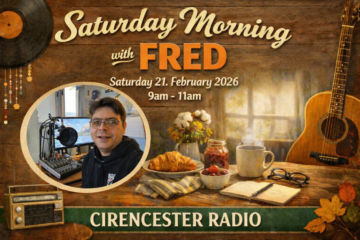 CirenRadio's tweet photo. ON AIR 09:00-11:00: Saturday Morning with Fred
An eclectic music mix with something for everyone, broadcasting live from home in Cirencester.

https://t.co/tZGbvBZTTS
https://t.co/NJdWlCn66m https://t.co/vLrP1ndfu4