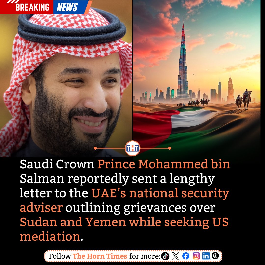 Saudi Crown Prince Mohammed bin Salman reportedly sent a letter to UAE NSA Tahnoon bin Zayed outlining grievances over Sudan and Yemen and seeking US mediation, according to Middle East Eye.

#SaudiArabia #UAE #Sudan #Yemen #BreakingNews