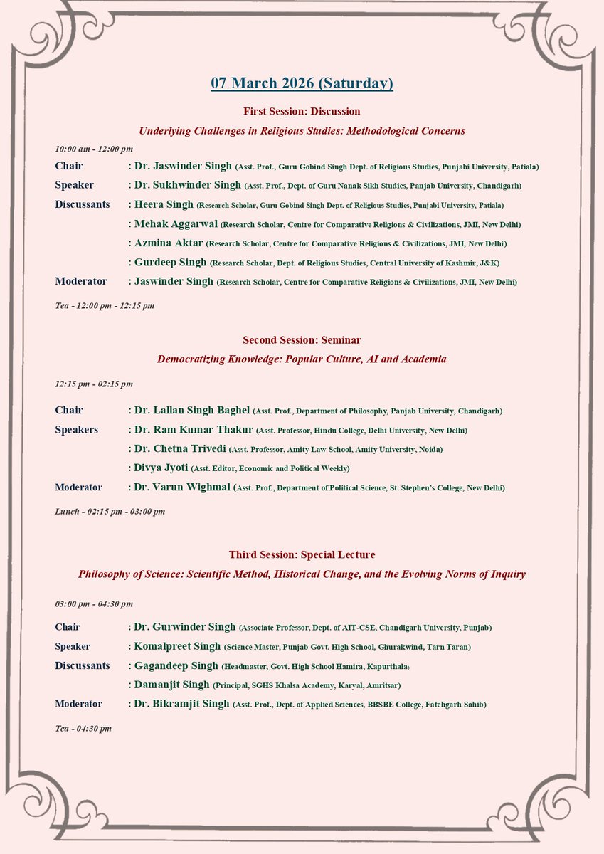 Naad_Pargaas's tweet photo. 📚 11th Amritsar Literature Festival 2026

🗓 06–08 March 2026
📍 Khalsa College for Women, Amritsar

Dedicated to the loving memory of Sukhwinder Pal Singh (Sukhi). https://t.co/l5lOVFG2ES