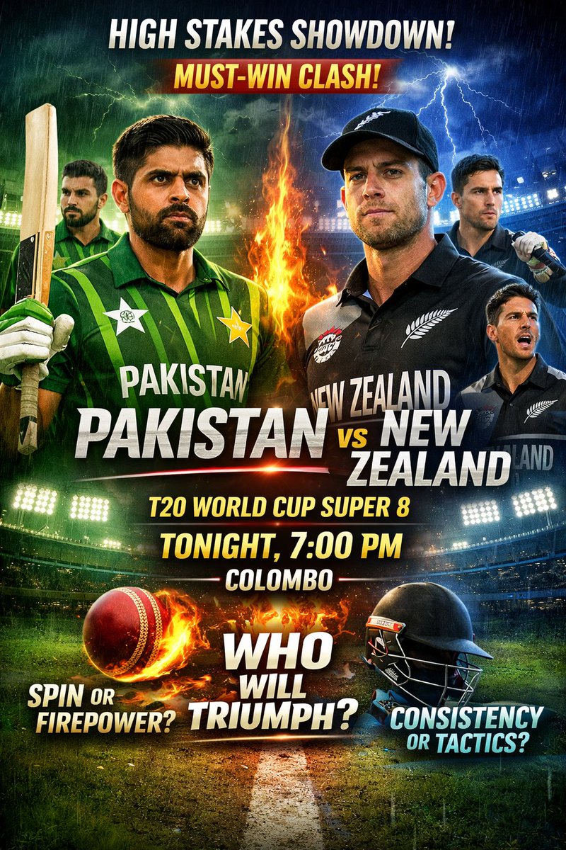 jawariawrites's tweet image. Tonight at 7 PM, Pakistan faces New Zealand in a thrilling T20 showdown. Power, passion, and pride on the line. One battle, two giants, endless excitement. Don’t miss the action! 🏏🔥
#PakVsInd #PakVsInd #mynameisnanon #PakvsIndia #Carnaval2026 
#paokaek