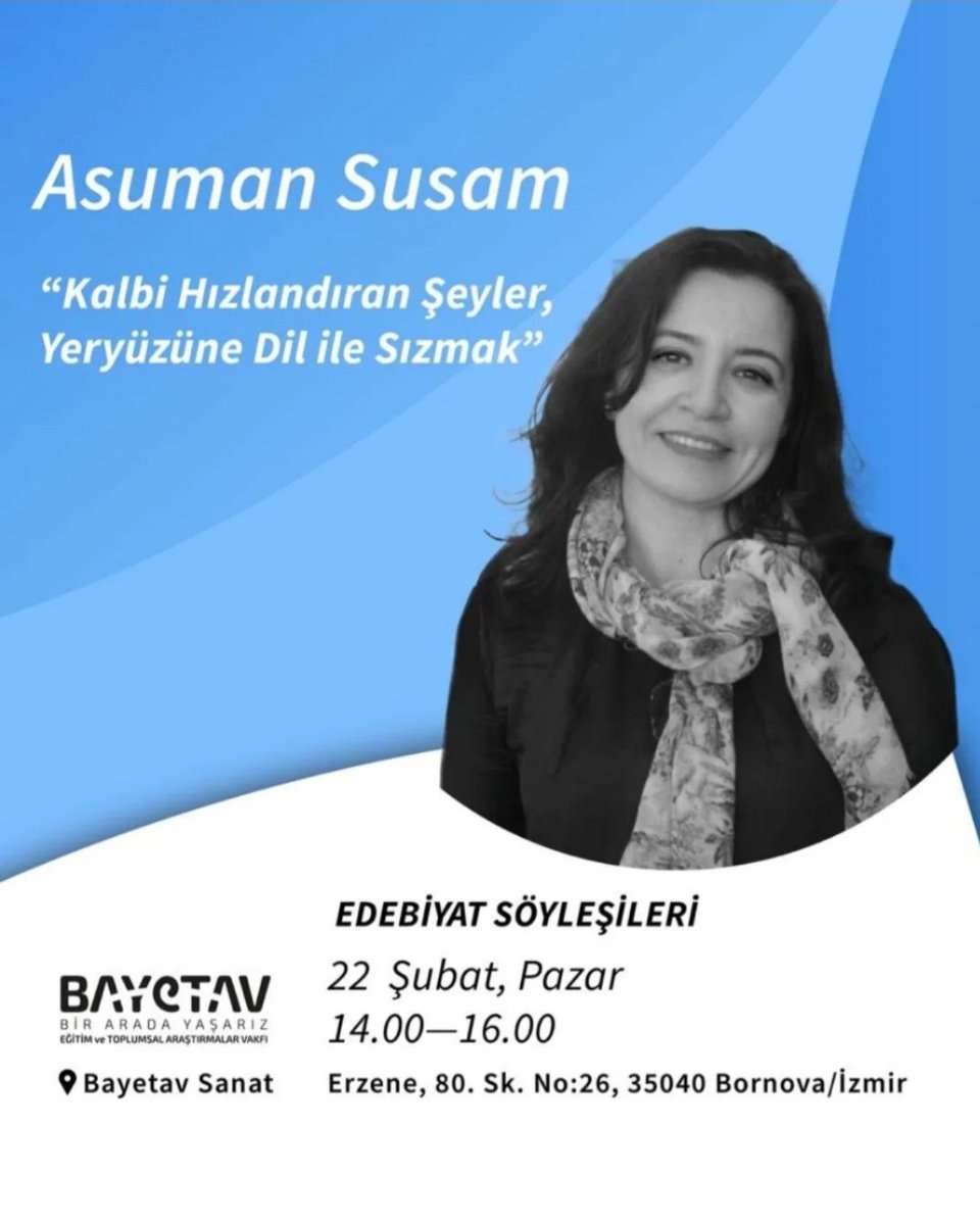 Bayetav Edebiyat Söyleşilerinin ilki yarın.🎈
Fernand Pagy köşkünde. Doğduğum sokakta, büyürken üzerine  türlü hikâyeler uydurduğum  köşk burası. Kaçınılmaz olarak mekân ve hafıza da şiire dahil💧🌊 Birlikte olursak güzel pazar olur.