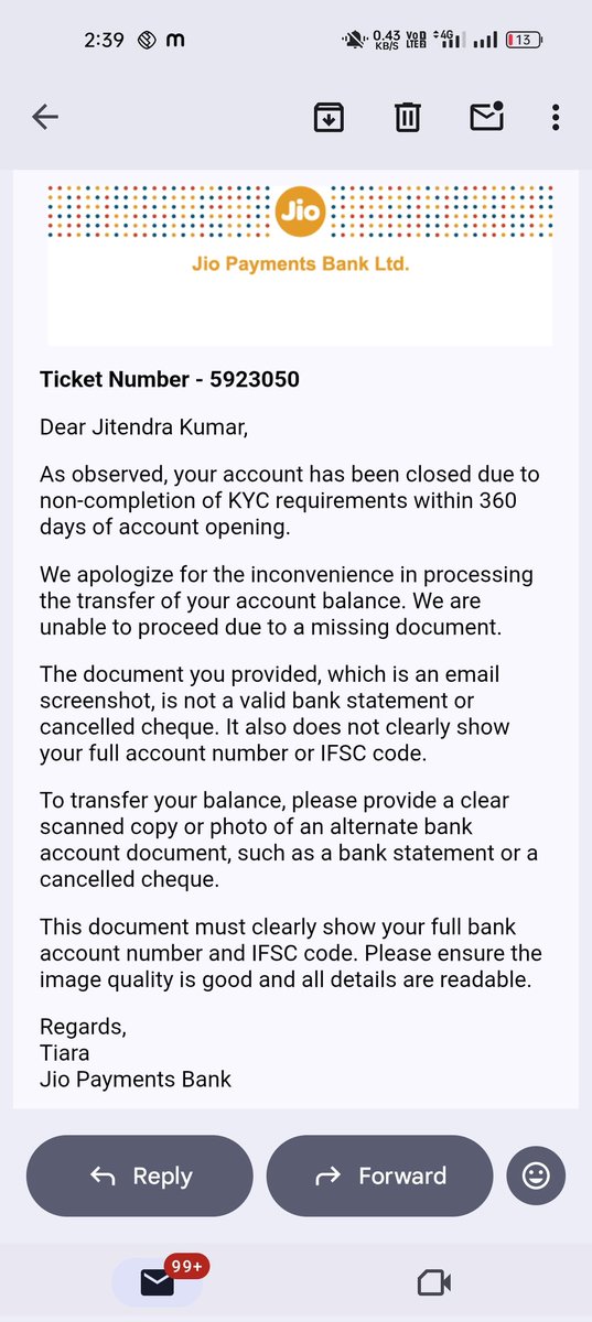 Jitendraku751's tweet photo. @JioFinance1 @ayush_praj41794 Jio payment bank. 
Unblock my account please https://t.co/vJvwp3q0MJ