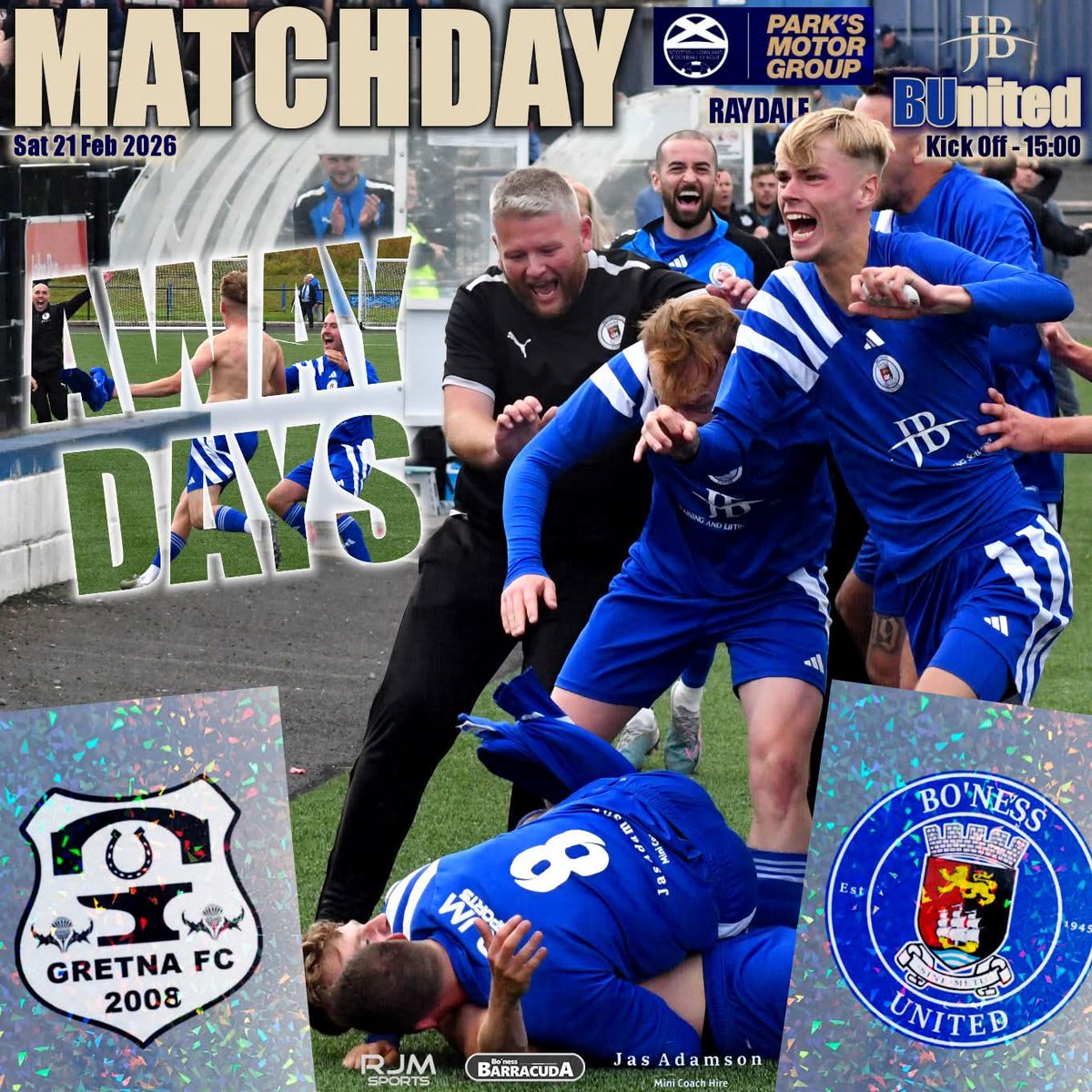 𝙄𝙏 𝙄𝙎 𝙈𝘼𝙏𝘾𝙃𝘿𝘼𝙔! ⚽️🤘💙

Scottish Lowland Football League 
Gretna FC 2008 🆚️ The BU'S

🏟 Raydale

Kick Off - 15:00

#BUnited