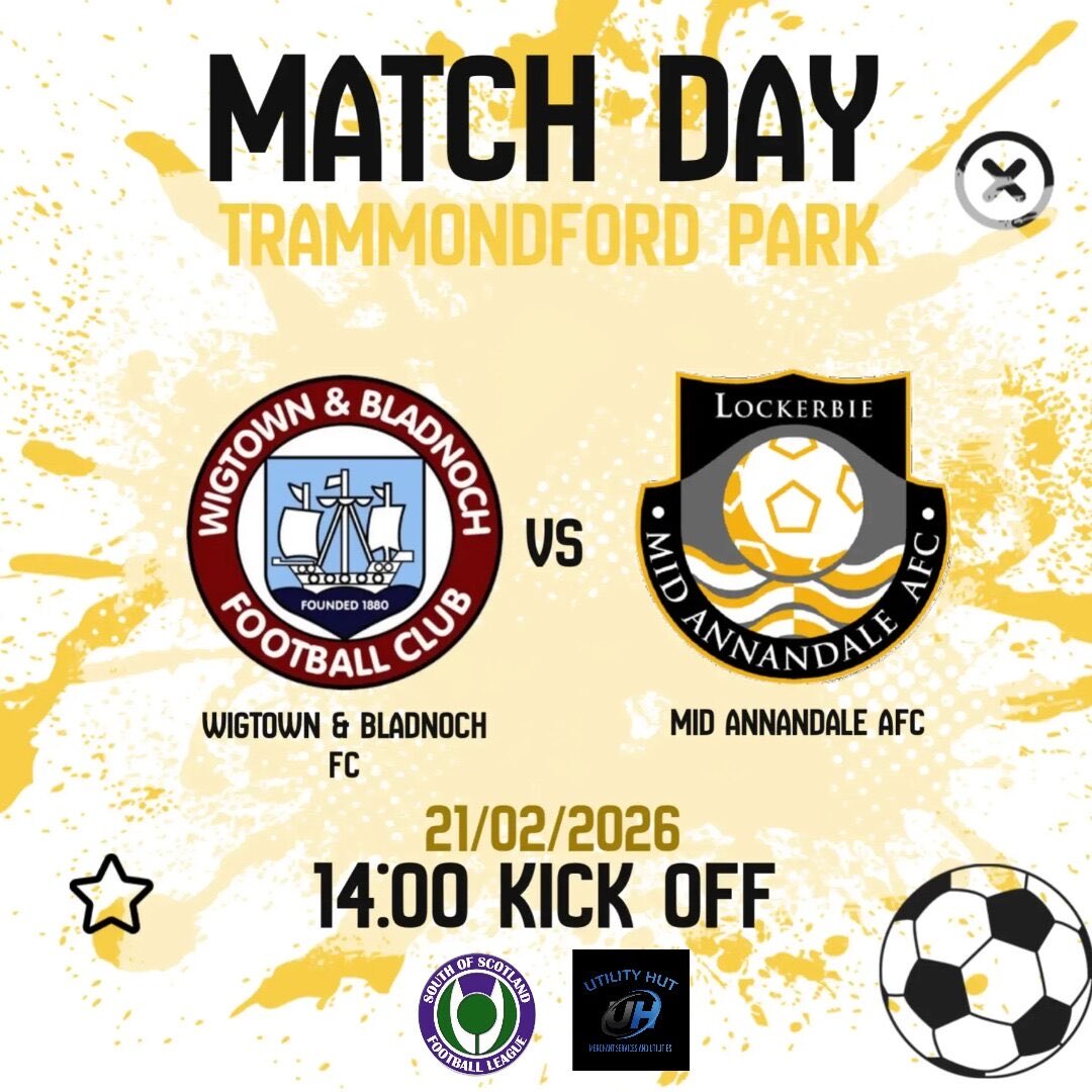 🟡⚫️⚽️Match Day🟡⚫️⚽️

Today our senior team take on <a href="/WBFC3/">Wigtown & Bladnoch FC</a> in the <a href="/UtilityHut/">Utility Hut</a>  <a href="/SOSFLeague/">South of Scotland Football League</a> at Trammondford Park, Wigtown 2pm Kick off. Good luck to the lads.

#comeonthemids🟡⚫️⚽️