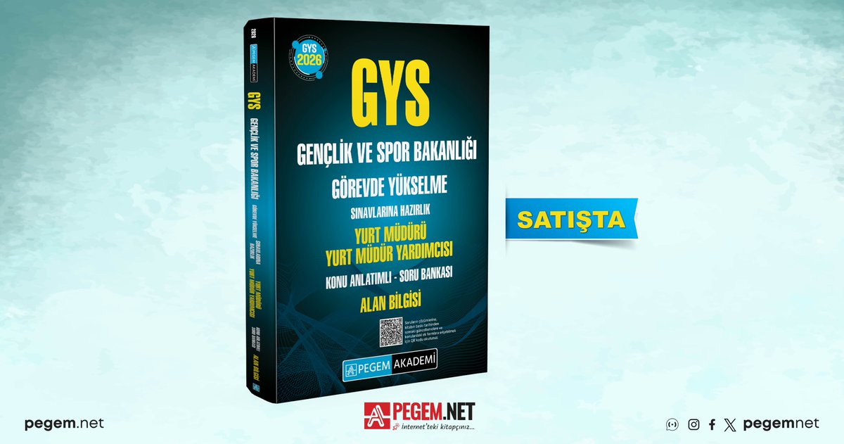 2026 GYS Gençlik ve Spor Bakanlığı Yurt Müdürü-Yurt Müdür Yardımcısı Konu Anlatımlı Soru Bankası Alan Bilgisi kitabımız satışta!

İncelemek için 👉 pegem.net

#pegemnet #pegem #gys #görevdeyükselme #gençlikvesporbakanlığı #yurtmüdürü #yurtmüdüryardımcısı