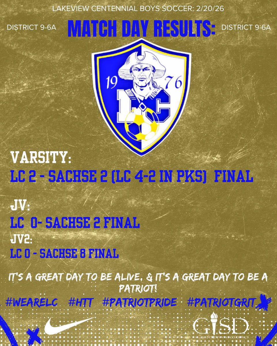 LsoccerC's tweet photo. PATRIOTS GO TO SACHSE &amp; WIN IN PKs!..What a game!..Jobs not finished.

Varsity is now 7-1-3 in district play!

V:
⚽️: Jermaine R. 🅰️ Josue R.
⚽️: Javier P.
⚽️: Josue R. -GWPK
🧤: Peyton N: 2 PK Saves
#WeAreLC #HTT #PatriotPride #PatriotGrit https://t.co/Ur1RXiqZ4M