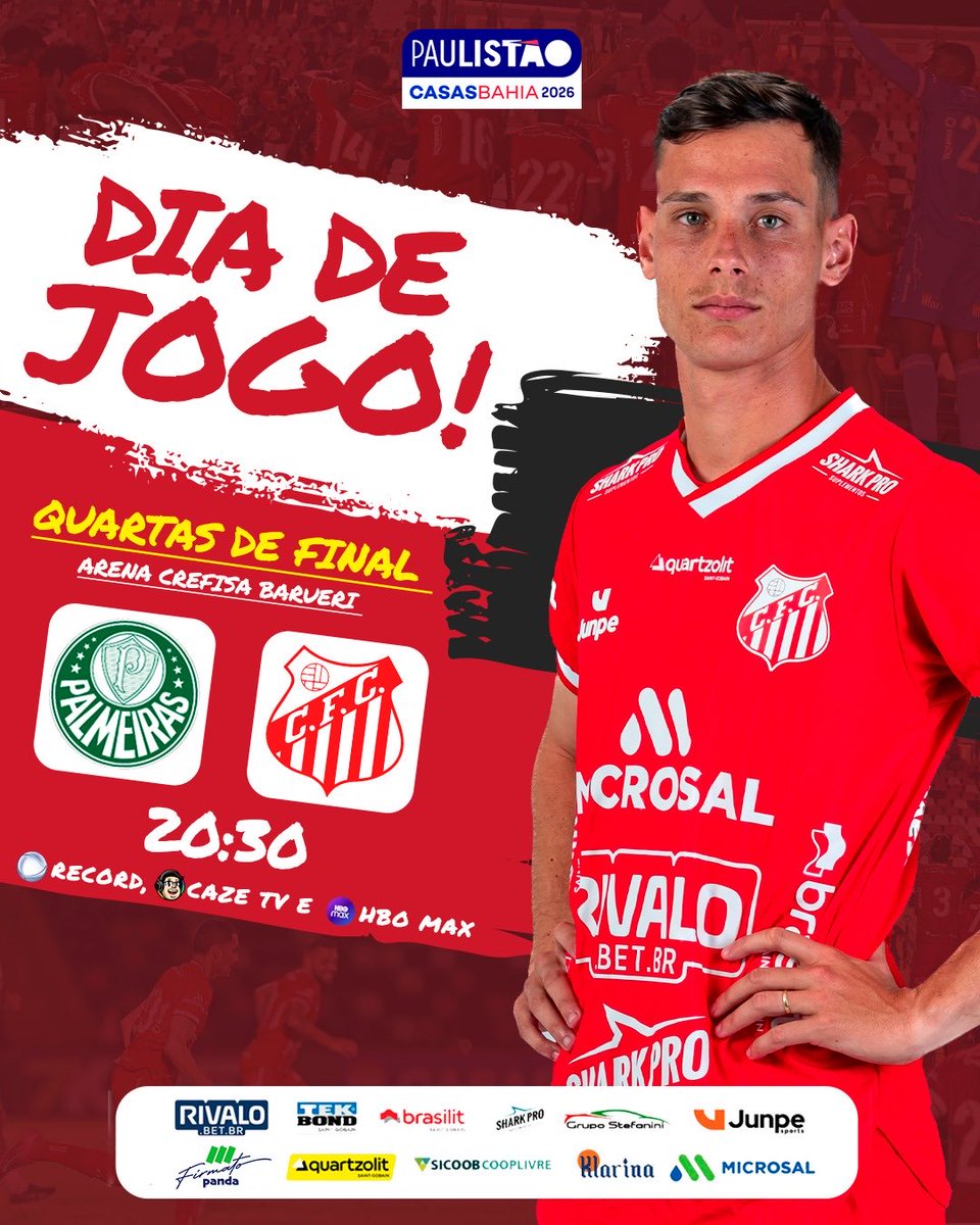CHEGOU O DIA 🔴⚪️🔥

Logo mais o Capivariano entra em campo em Barueri pelas quartas do Paulistão 2026 diante do Palmeiras. Você torcedor acompanha todas as emoções a partir das 20h30 na Record, Caze TV e HBO Max.

Vamos juntos 🔴⚪️🔥