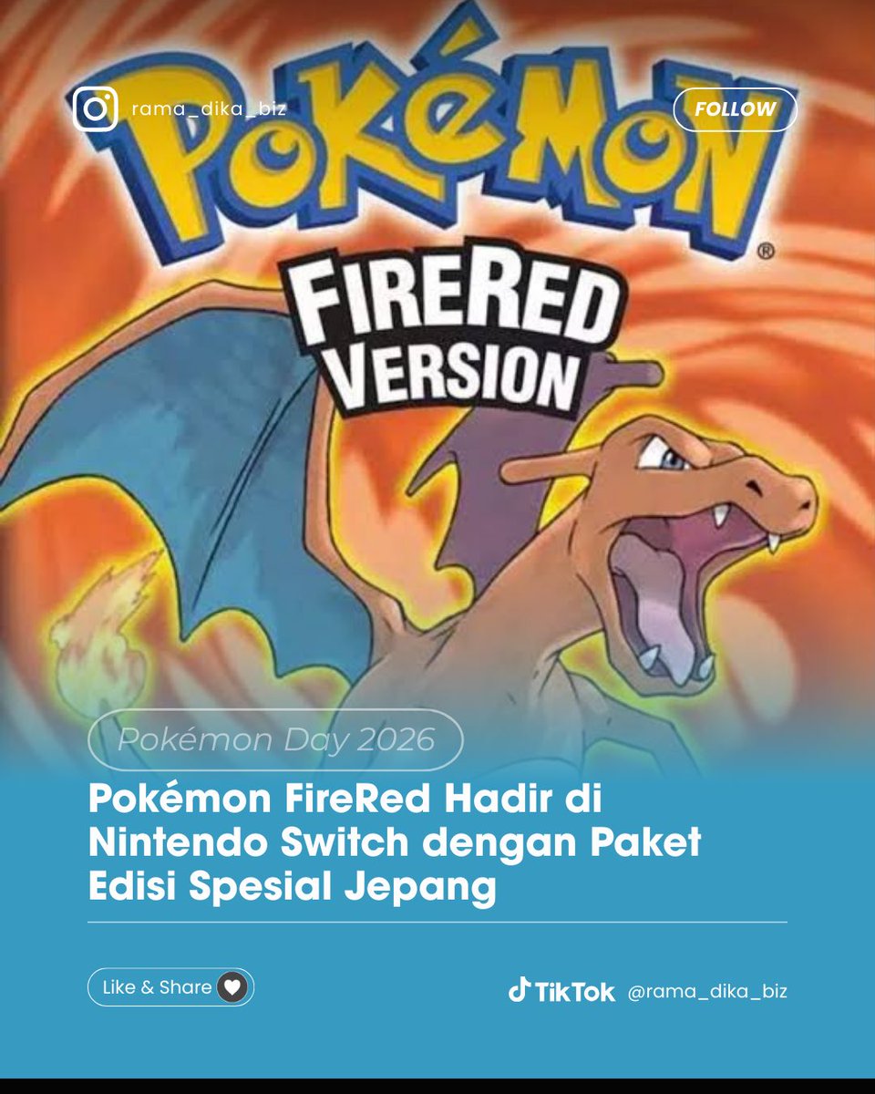 rama_dika_biz's tweet image. Kabar panas dari Kanto! Pokémon Day 2026 membawa Pokémon FireRed ke Nintendo Switch dengan paket Edisi Spesial Jepang yang sangat mewah.

Isi Bundel Eksklusif:
• Replika Kotak GBA: Desain klasik 2004 yang ikonik.
• Orba Kaca Kristal: Ukiran laser 3D Bulbasaur, Charmander, &amp;amp;