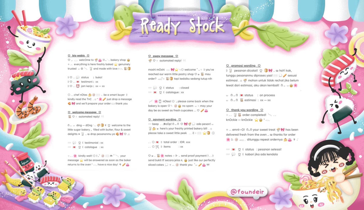 ofKathie's tweet image. ⠀
. . 𓏲 🌸  ♡︭  help retweet?  thank you!  ⊹

Ი ⑅ Ი 🧸 ₊ hemlO’ sobat imut . . ◎ 🥣 kath bawain ready stock 💭 𖦹 wording bundle set up ⑅ 🎀🍰 𖠗 theme cute, pink, kidcore &amp;amp; bakery യ˚₊ 🍀 scroll for detail!  ៶៲៸

୨୧ 💌 ——— ꒰  IDR. 30.000  ꒱
ⓘ  #zonauang 🍦
⠀
