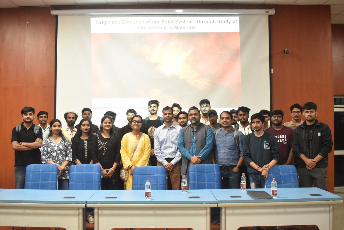 NITPatna1's tweet photo. 🚀 NIT Patna’s #Astronova hosted Dr. Surya S. Rout for a cosmic talk on meteorites — time capsules from 4.6B years ago! 🌌 He revealed how space rocks hold clues to Earth’s water, organics, and even life’s origins. Big thanks to Dr. Neeraj Shukla, Prof. Prabhat Kumar &amp; team! 💡 https://t.co/CeedLv8e7z
