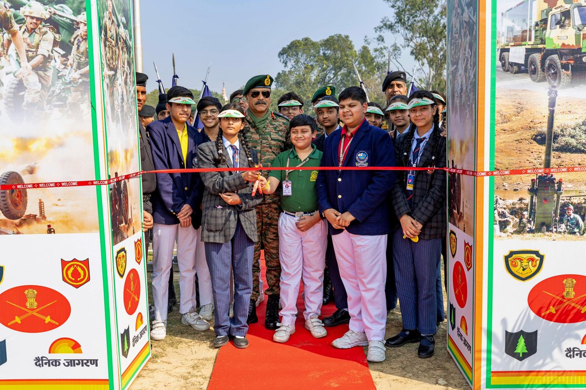 suryacommand's tweet photo. “𝗜𝗻𝘀𝗽𝗶𝗿𝗶𝗻𝗴 𝗬𝗼𝘂𝗻𝗴 𝗠𝗶𝗻𝗱𝘀, 𝗦𝗵𝗼𝘄𝗰𝗮𝘀𝗶𝗻𝗴 𝗠𝗶𝗹𝗶𝘁𝗮𝗿𝘆 𝗠𝗶𝗴𝗵𝘁.”
Pashchim UP Sub Area, in collaboration with #PineDivision and #RamDivision, successfully organised the “Know Your Army Mela” at Kulwant Singh Stadium, #MeerutCantt, fostering deeper awareness about the Indian Army among the youth. Approximately 4,500 students from 51 schools across Meerut and adjoining regions participated with great enthusiasm. The event aimed to familiarise young minds with the Army’s role, operational capabilities and diverse career opportunities, while nurturing patriotism and national pride.
A comprehensive display of military equipment and combat support systems formed the highlight of the mela. Infantry weapons, armour platforms, mobile bridging systems, medical assets and other operational gear were showcased, offering students a close look at the Army’s technological and operational prowess. Army canines, equestrian demonstrations and a stirring performance by the Army Band added energy and vibrancy to the occasion. Interactive engagements with serving personnel enabled students to understand the functioning of various arms and services and gain insights into the life, values and ethos of the Armed Forces, inspiring many towards future service.
The #GOC, Pashchim UP Sub Area, attended the event as Chief Guest. Interacting warmly with the children, he encouraged them to strive for excellence and uphold the ideals of discipline, integrity and dedication. The mela concluded as a resounding success, strengthening civil–military connect and leaving a lasting impression on the nation’s future torchbearers.
#IndianArmy #SuryaCommand #KnowYourArmy #MilitaryOutreach #YouthInspiration #NationFirst #MilitaryCivilConnect
@adgpi
@ProDefLko
@PROdefprayagraj
@PIB_India
@HQ_IDS_India
@PRODefDehradun
@UBArea_IA