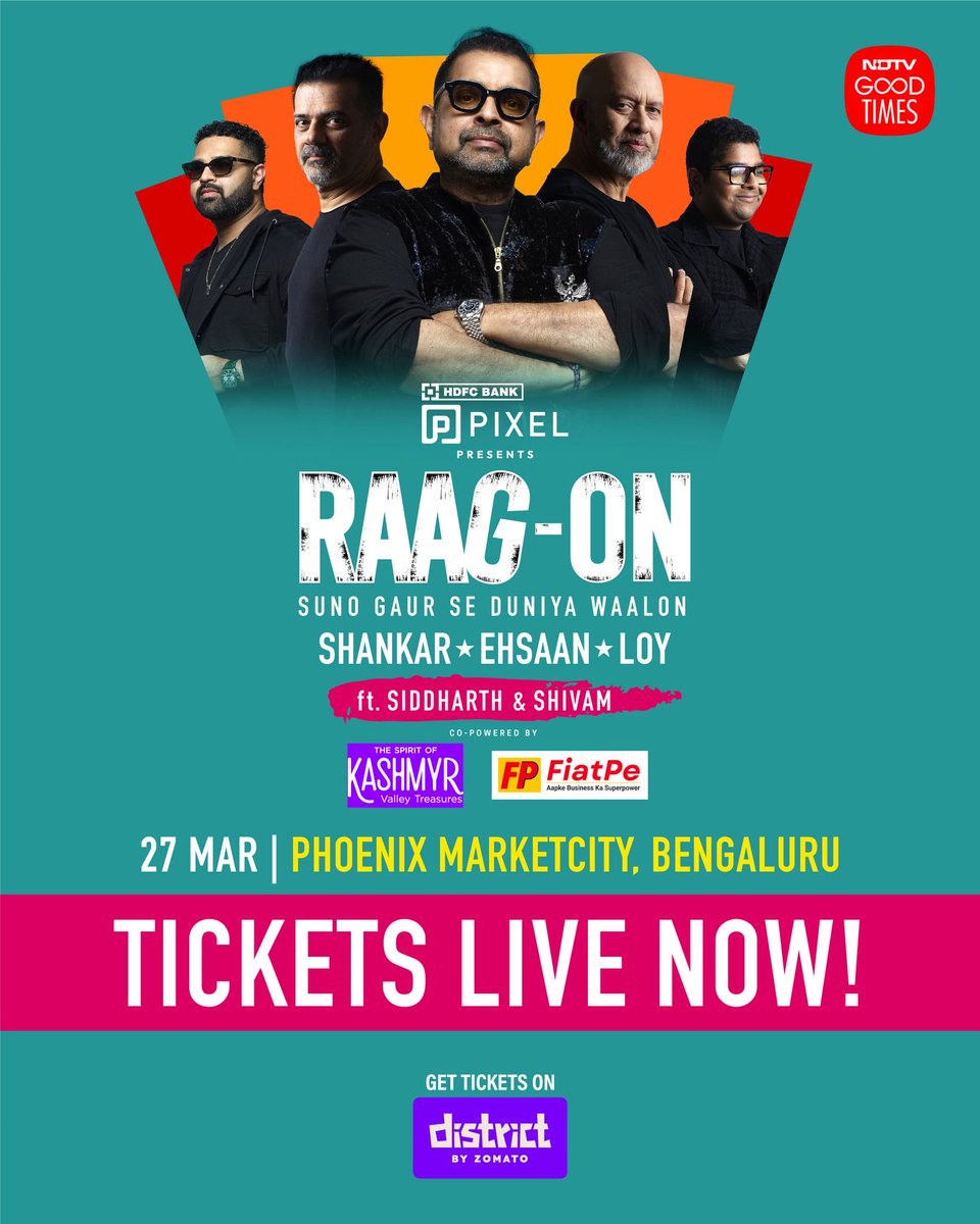 ndtvgoodtimes's tweet image. #Bengaluru, get ready for a night you’ll never forget!

@shankarehsanloy are bringing the biggest #Bollywood party to your city with their Raag On Tour.✨

📍Phoenix Marketcity, Bengaluru
🗓️: 27th March 2026

Book tickets on @district_india | Link in bio 🔗

#Concerts