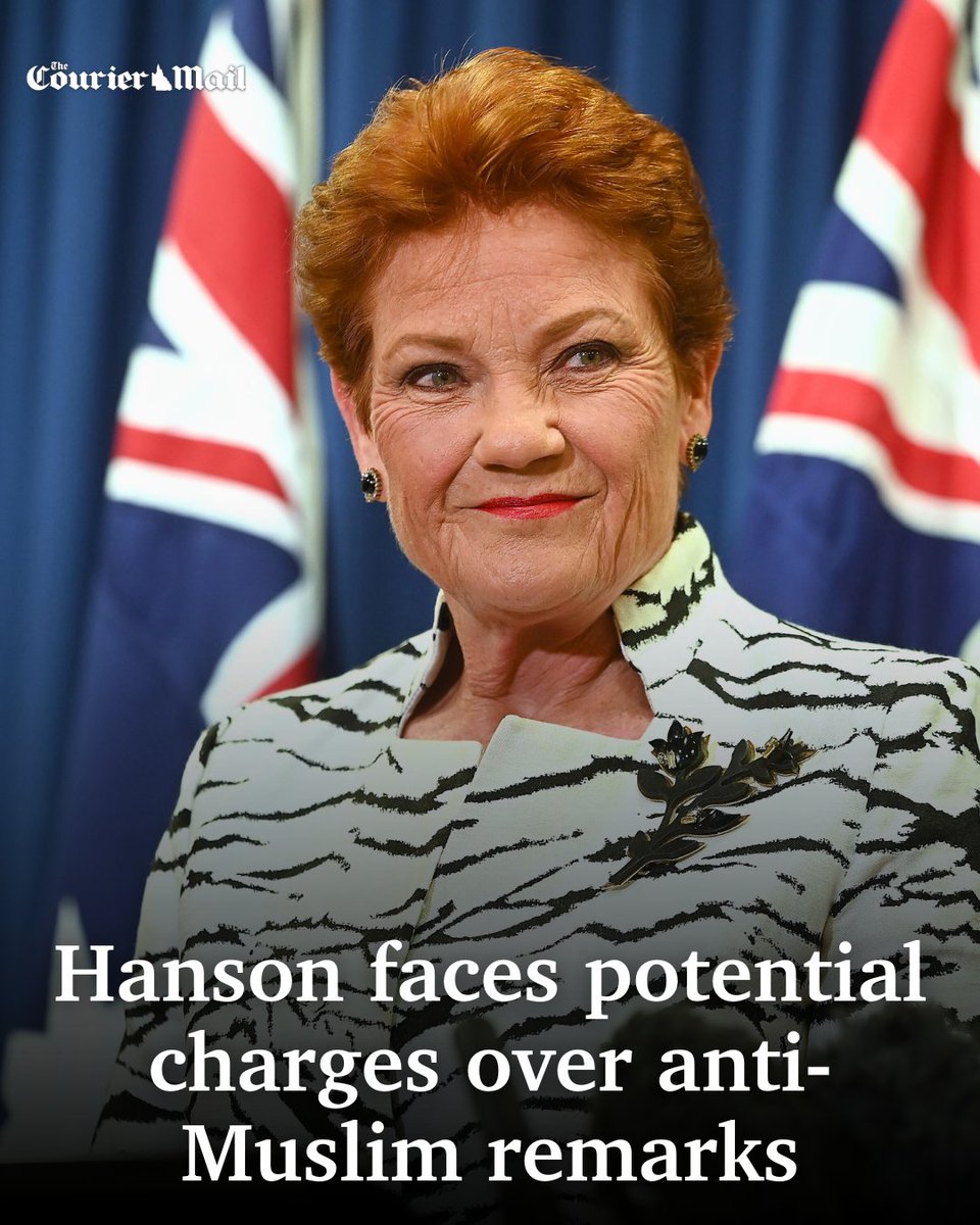 couriermail's tweet image. Pauline Hanson’s claims that there are no “good Muslims” are being reviewed by federal police, in what could be the first major test for recently passed hate speech laws.

Read more: bit.ly/4b1OUVV