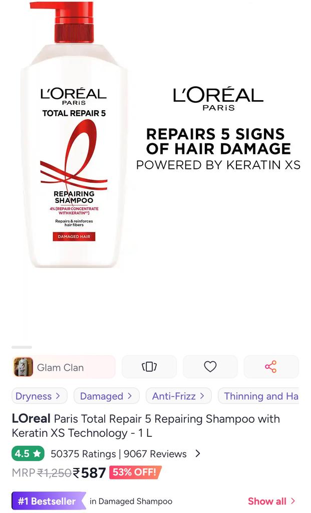 asksuranaji's tweet image. Deal Alert...
L'oreal Total Repair Hair Shampoo 
#discount #deal #myntra

Check out 👇
myntra.com/mailers/hair/l…