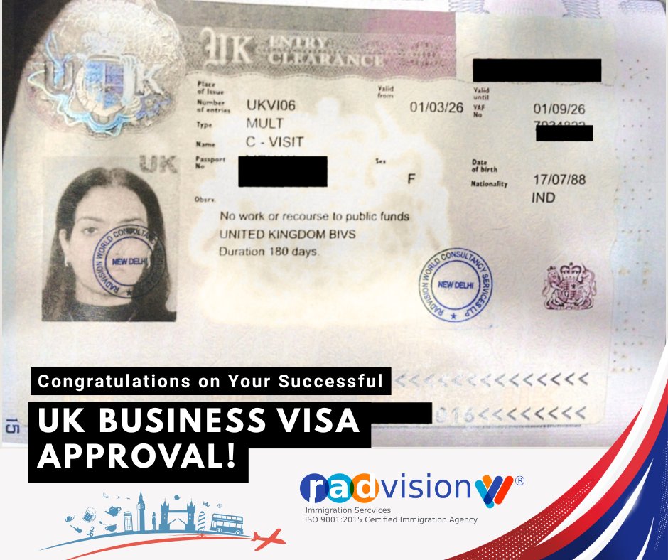 radvisionworld's tweet image. 🇬🇧 UK Business Visa Approved - Another Success by Radvision World!

#UKBusinessVisa #UKVisaApproved #VisaSuccess #BusinessVisa #UKImmigration #ImmigrationSuccess #VisaApproved #GlobalBusiness #BusinessAbroad #UKOpportunity #VisaConsultant