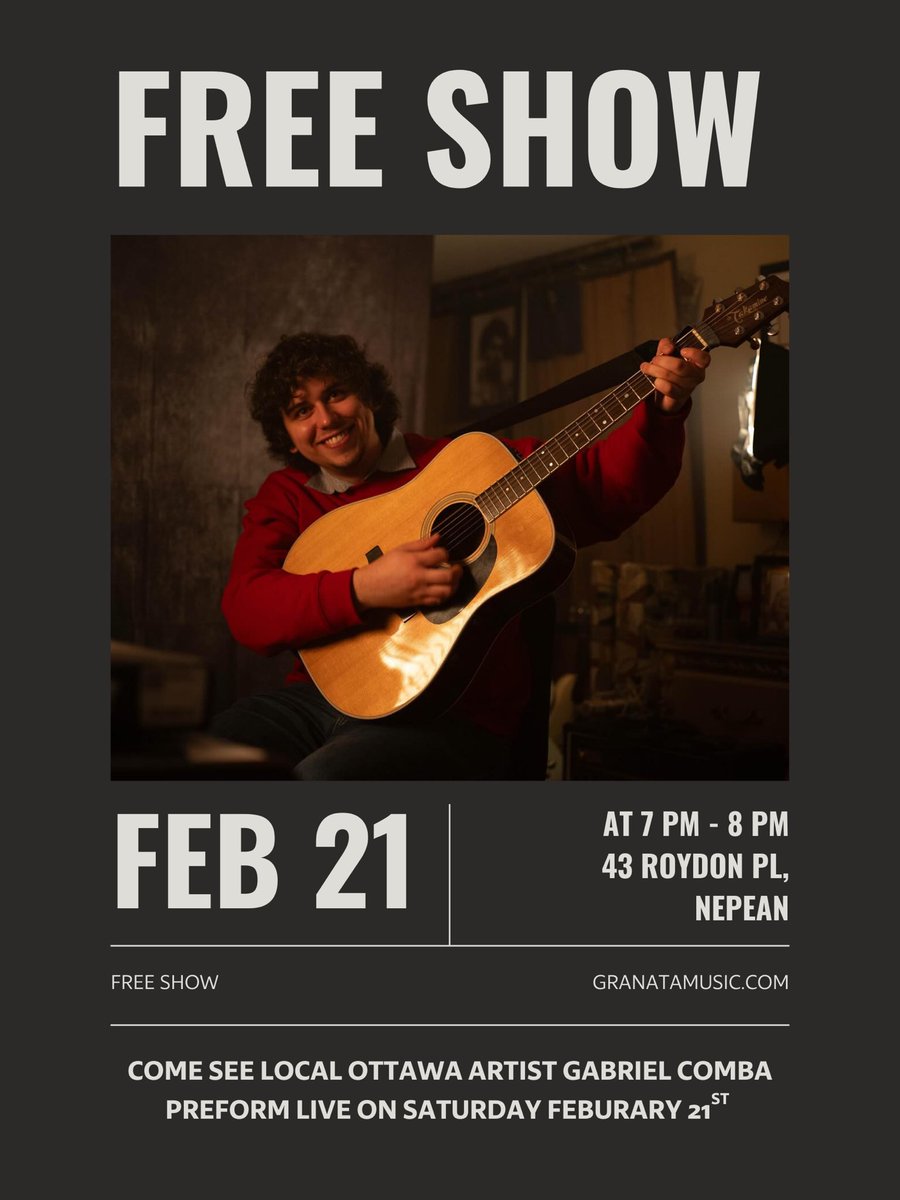 FREE SHOW SATURDAY NIGHT 📣📣

📣 Local Spotlight Event With <a href="/gabrielcomba/">gabriel comelli pedr</a> 

📣 February 21 Saturday Night 7pm 🌛✨

#ottawa #livemusicvenue #livemusic #artist #ottawamusic