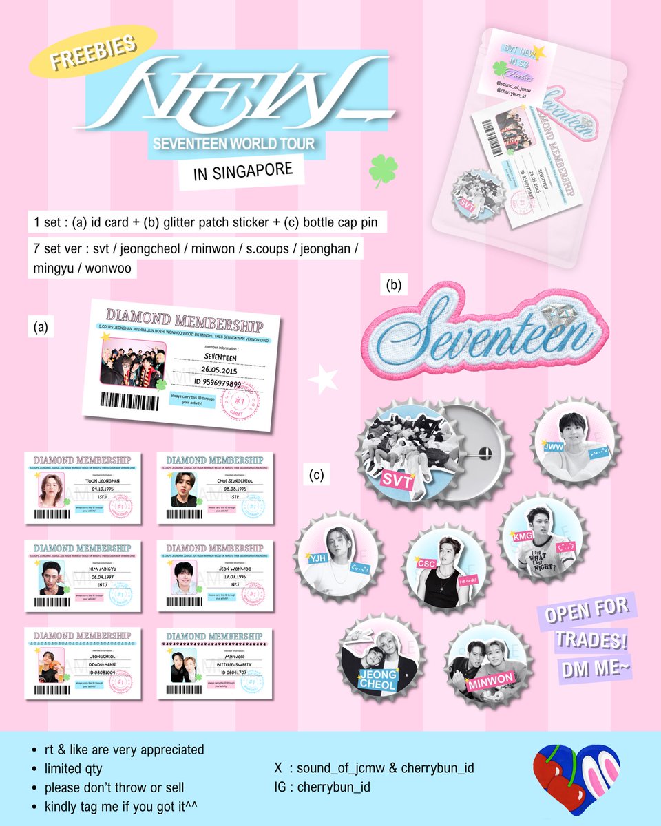 cherrybun_id's tweet photo. 💎 freebies seventeen new_ in singapore / sg by @cherrybun_id ✨

7 ver : svt / s.coups / mingyu / jeonghan / wonwoo / jeongcheol / minwon

1. like &amp; rt
2. show me this tweet

📌fcfs

💕open for trades, dm me

#SEVENTEEN #세븐틴
#SVT_WORLDTOUR #NEW_SINGAPORE
#SVT_TOUR_NEW_ https://t.co/FGn8YiJKA6